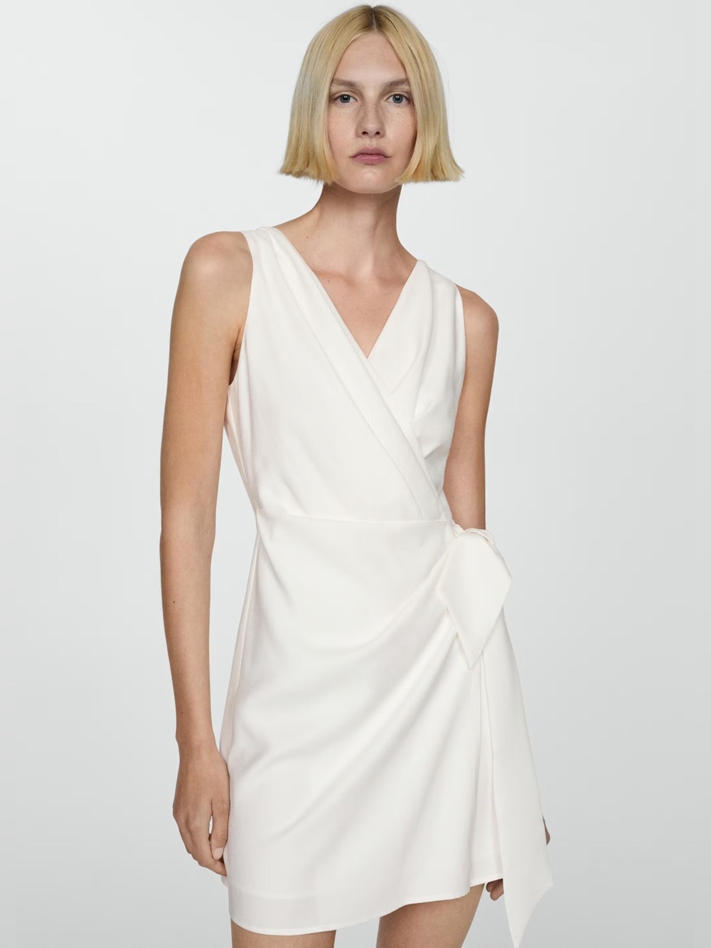 Mango White Bow wrap dress NWT